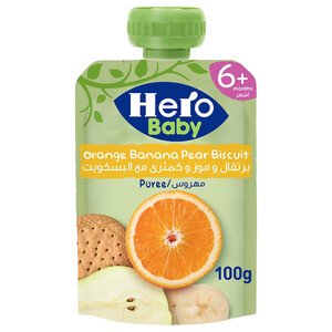 Hero Baby Orange, Banana & Pear Puree With Biscuits 6+ Months 100G