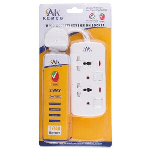Ak Kemco 2 Way 2M Extension Socket White