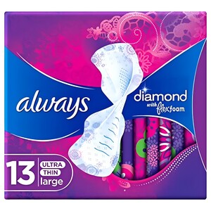 Always Diamond Flex Foam Ultra Thin Large Pads With Wings 13 Pads