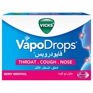 Vicks Vapo Drops Lozenges Berry & Menthol For Cough Blocked Nose & Sore Throat 36 Pieces