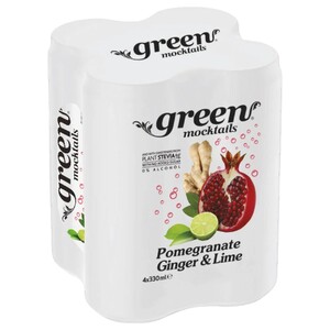Green Cola Mocktails Non-Alcoholic Pomegranate, Ginger & Lime Beverage With Stevia No Added Sugar 330Ml X4