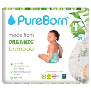 Pure Born Organic Bamboo 7-12Kg Baby Diaper 24 Pieces