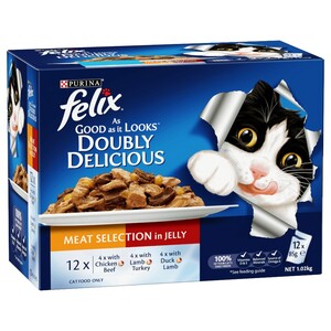 Felix Cat Food Doubly Delicious Meat Selection In Jelly 12 Pieces 85G