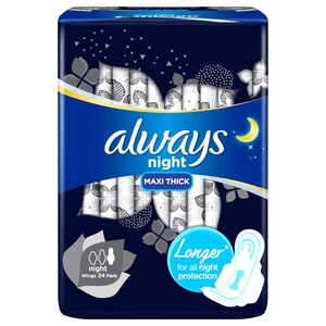 Always Feminine Pads Maxi Thick Night 24 Pads