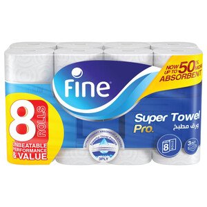 Fine Kitchen Towel Super Pro 3Ply 60 Sheets 8 Pieces