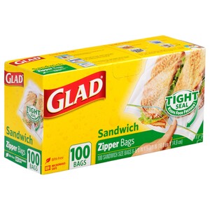 Glad Zipper Sandwich Bag 14.9 X 16.8Cm 100 Pieces