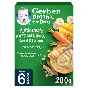 Gerber Organic Baby Food Wheat, Oats, Mango, Carrot & Banana 200G