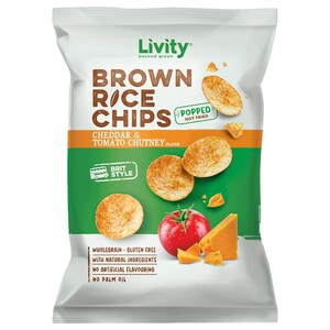 Livity Brown Rice Chips Cheddar & Tomato Chutney 60G