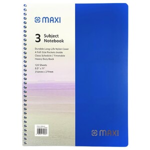 Maxi Spiral 3 Subject Notebook 11 Inch 120 Sheets