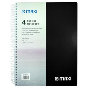Maxi Spiral 4 Subject Notebook 11 Inch 160 Sheets