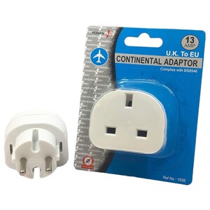 Power Plus Adaptor 3-Pin Euro Travel Uk To Eu - Blister