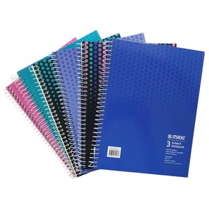 Maxi Spiral 3 Subject Notebook 9.5"X7 " 120 Sheets