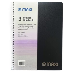 Maxi Polypropylene Notebook Subject 3 Spiral 120 Sheets 9.5X7 Mx-9-Ppsub3