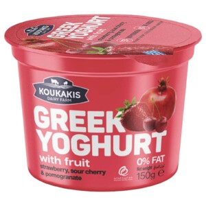 Koukakis Greek Yoghurt Strawberry, Sour Cherry & Pomegranate 0% Fat 150G