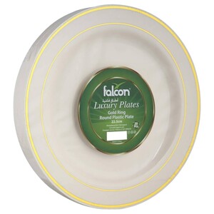 Falcon Luxury Gold Mosaic & Ivory White 22.5Cm Plastic Disposable Plates 20 Pieces