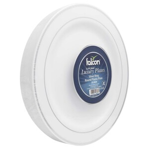 Falcon White & Silver 22.5Cm Round Disposable Plastic Plates 20 Pieces