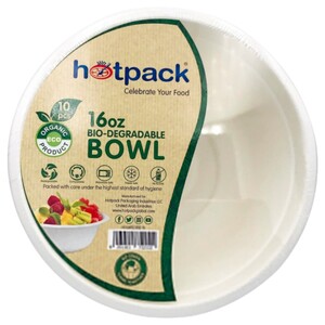 Hotpack Bio Degradable Paper Pulp Bowl 16Oz 10 Pieces