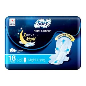 Sofy Feminine Pads Anti-Bacterial Night Long 18 Pcs