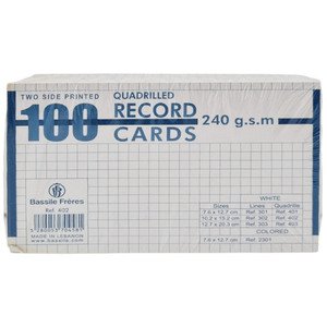 Bassile Freres 100 Quadrilled Record Cards Two Side Printed