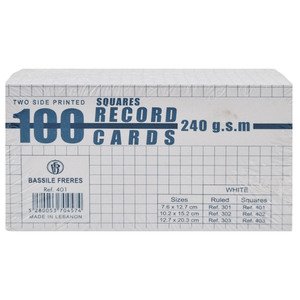 Bassile Freres 100 Squares Record Cards Two Side Printed
