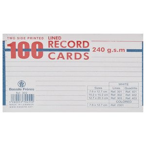 Bassile Freres Lined Record Cards Two Side Printed