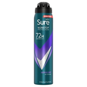 Sure Men Deodorant Active Dry Nonstop Protection Anti-Perspirant Aerosol 250Ml