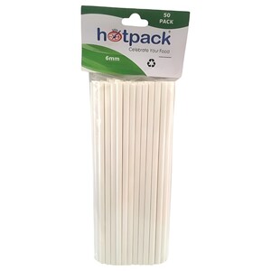 Hotpack Straws Paper White 50 Pieces 6Mm