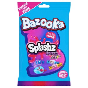 Bazooka Splashz Chewy Candies With Gel Berry Blast Flavor 120G