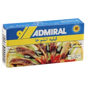 Admirals Fillets Of Anchovies In Vegetable Oil 50G
