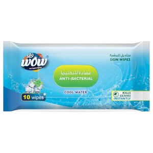 Wow Skin Wipes Antibacterial Cool Water 10 Pieces