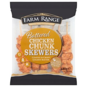 Farm Range Battered Chicken Chunk Skewers 480G
