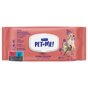 Septona Pet Me! Pet Cleansing Wet Wipes Talcy Fragrance 60 Pieces