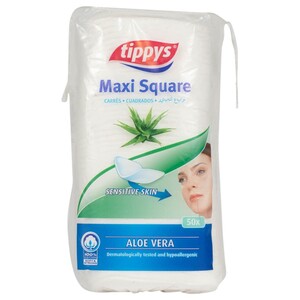 Tippys Maxi Square Cotton Pads Aloe Vera 50 Pieces