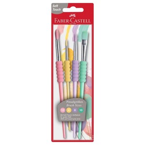 Faber Castell Grip Paint Brushes Round & Flat Combination Pastel 4 Pieces