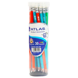 Atlas Hb Pencil Neon + Eraser Jar 30 Pieces Assorted