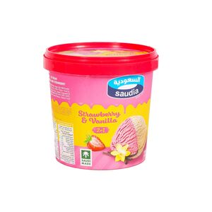 Saudia Ice Cream 2 In 1 Vanilla/Strawberry Tub 1000Ml