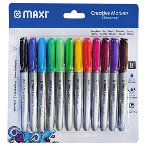 Maxi Creative Markers Permanent Assorted Colors 12 Pieces