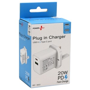 Power Plus Plug In Charger Usb A & Type C Port