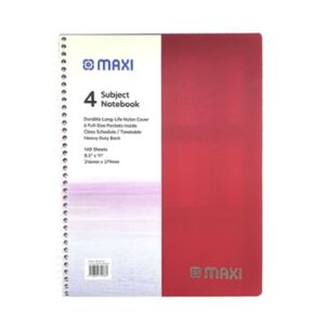 Maxi Polypropylene Notebook Subject 4 Spiral 160 Sheets 9.5X7 Mx-9-Ppsub4