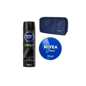 Nivea Men Deodorant Deep Dry & Clean 150 Ml + Men Cream 75 Ml + Travel Bag Price Offer