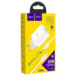 Hoco Charger Set Type-C To Type-C White C80a Pd20w