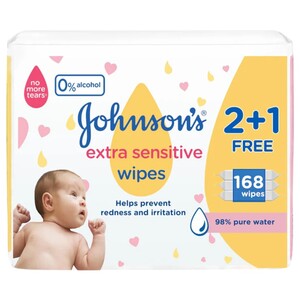 Johnson's Wipes Extra Sensitive 168 Wipes 3 Pieces