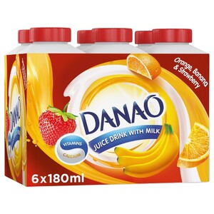 Danao Juice Drink With Milk Orange Banana & Strawberry 180Ml X6