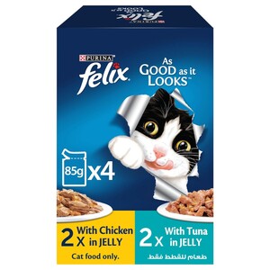 Felix Cat Food Chicken & Tuna In Jelly 4 Pieces 85G