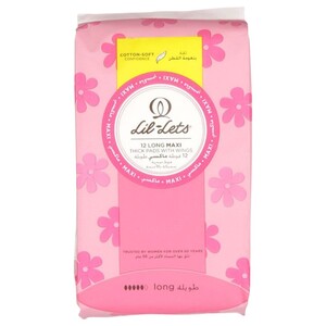 Lil-Lets Sanitary Pads Thick Long Maxi With Wings 12 Pieces