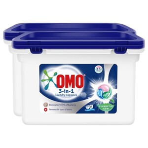 Omo 3 In 1 Laundry Capsules Eucalyptus Stain Removal Detergent 15 Pods 2 Pieces 225G
