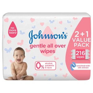 Johnson's Gentle All Over Wipes 72 Sheets 2+1 Free