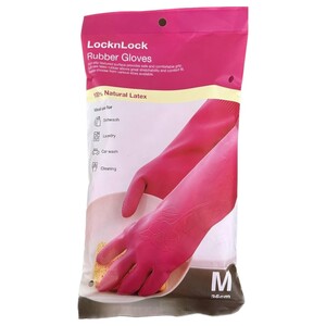 Locknlock Natural Latex Rubber Gloves Pink Medium 36Cm