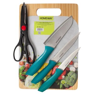 Homeway Stainless Steel Knife With Cutting Board 5 Pieces