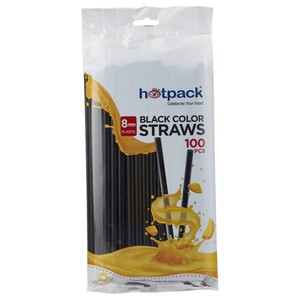 Hotpack Straight Straw 8Mm Black 100 Pieces